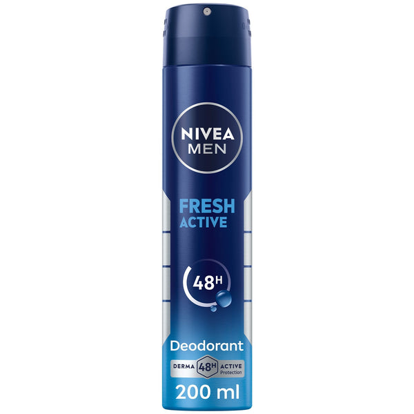 NIVEA MEN Fresh Active Deodorant Spray Antibacterial Odor Protection Aqua Fragrance 48H 200ml