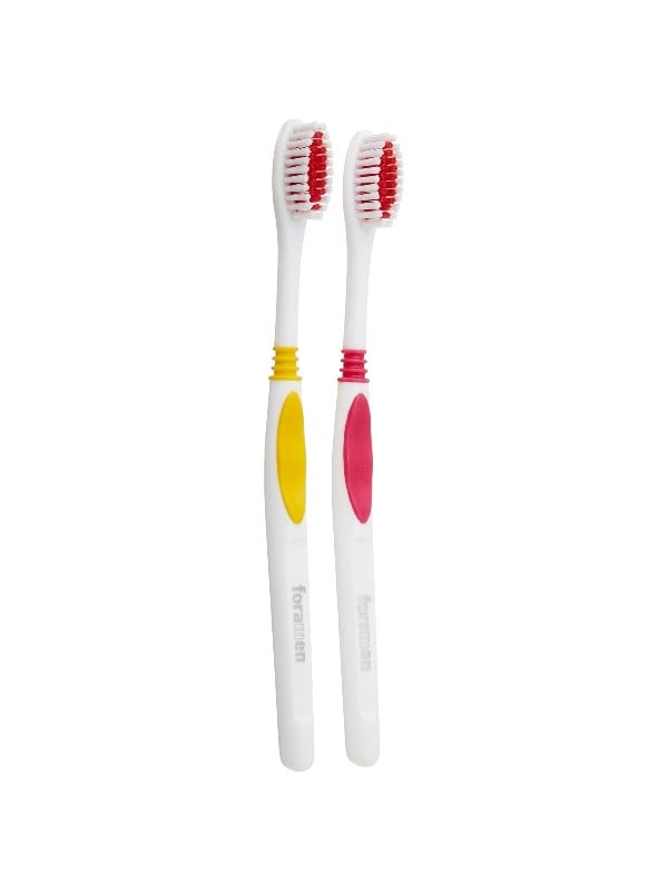 Foramen F92 Care & Plaque Resistant Toothbrushes, Hard Rounded-Tip Bristles, 2 Pieces, Assorted Colors