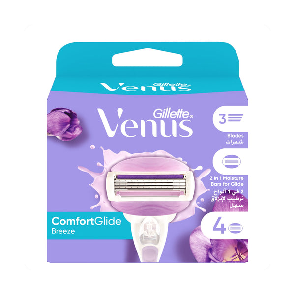Gillette Venus Breeze Razor Blade Refills with Shave Gel Bars, 4 Count