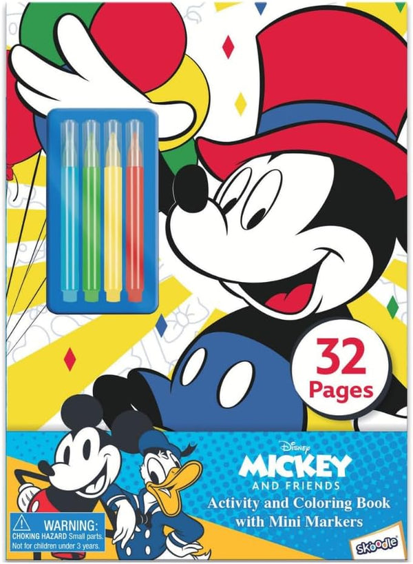SKOODLE Disney Activity Coloring Books Set with Mini Markers, 4 Books and 6 Colors