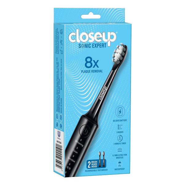 Closeup Sonic Expert Rechargeable Electric Toothbrush, Sonic Technology, Black, 1 Pack