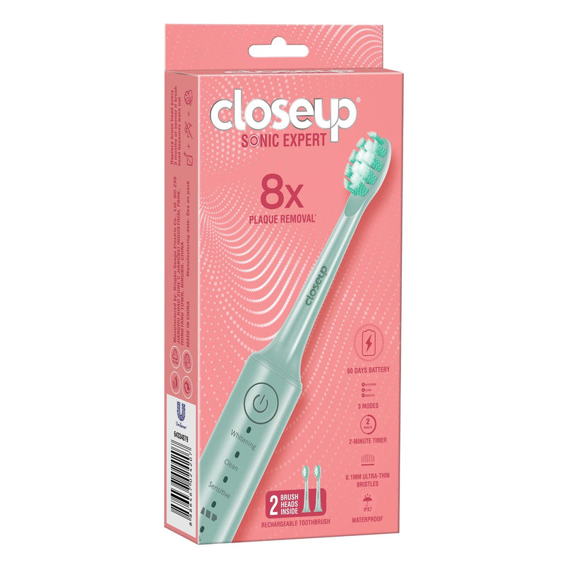 Closeup Sonic Expert Rechargeable Electric Toothbrush Sonic Wave Green 1 Pack