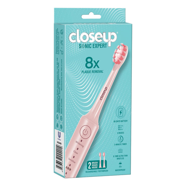 Closeup Sonic Expert Rechargeable Electric Toothbrush, 3 Modes, Pink, 1 Pack