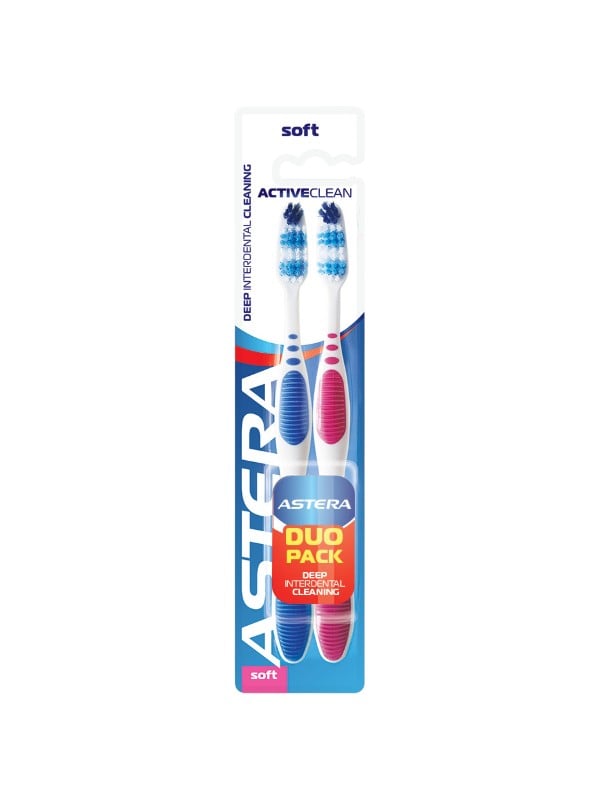 Astera Active Clean Soft Toothbrush Duo Pack 1+1 Assorted Colors