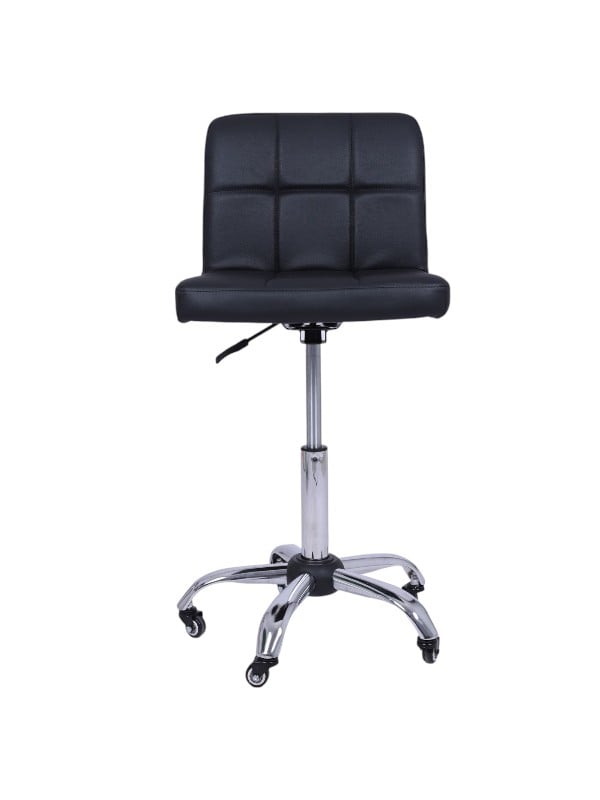 Salon System Technician Chair Square Back and Seat Black Height Adjustable with Wheels