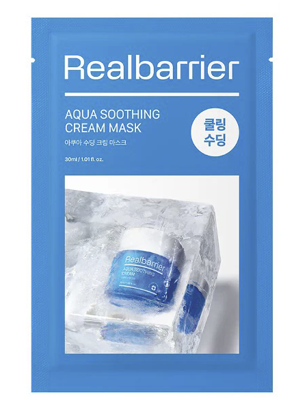 Real Barrier Aqua Soothing Cream Mask, Cooling Moisture Sheet Mask, Cotton Gauze, 10 Pack