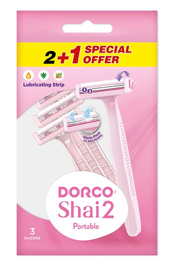 Dorco Shai 2 Portable Disposable Razors Double Blade Moisture Strip 2+1 Pack for Women