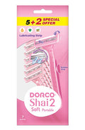 Dorco Shai2 Portable Disposable Razors Double Blades Moisture Strip 7 Pieces