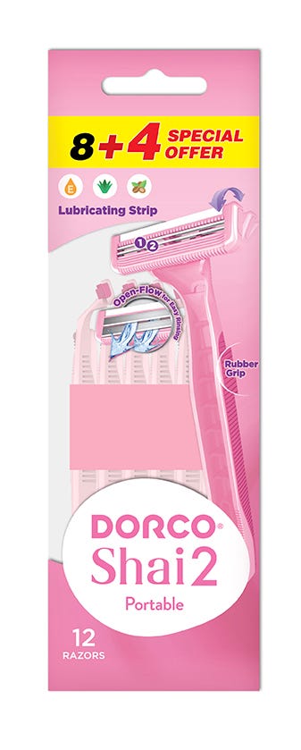 Dorco Shai 2 Disposable Women's Razors Double Blade Moisture Strip 12 Pieces