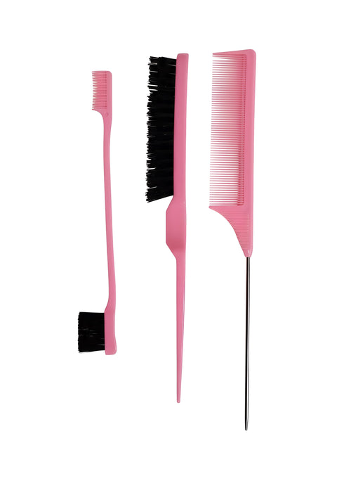 3-Piece Hair Styling Tool Set Pink Combs and Brushes
