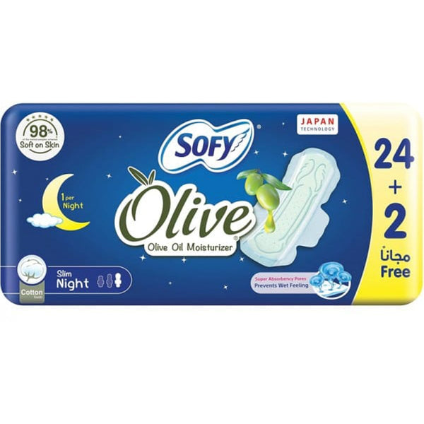 Sofy Night Olive Overnight Sanitary Pads, Olive Oil Moisturizer, Pack of 26