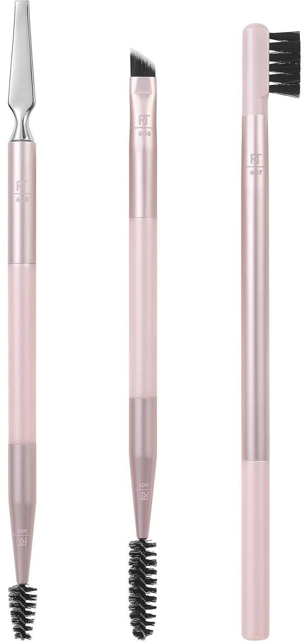 Real Techniques Brow Styling Set Makeup Brushes, Dual-Ended Precision Tools, 3 Pieces