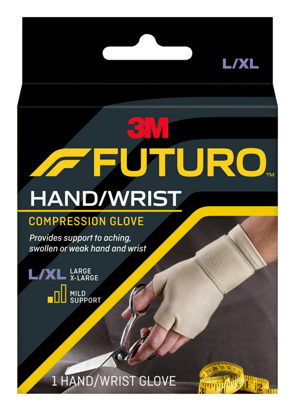 FUTURO Hand/Wrist Compression Glove, Soft Breathable Adjustable Wrap, 360-Degree Support, Beige, Large/X-Large