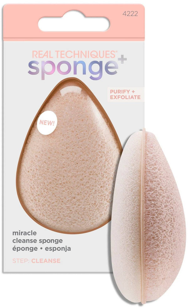 Real Techniques Miracle Cleanse Sponge Dual-Sided Probiotic Facial Cleansing Sponge, 1 Count