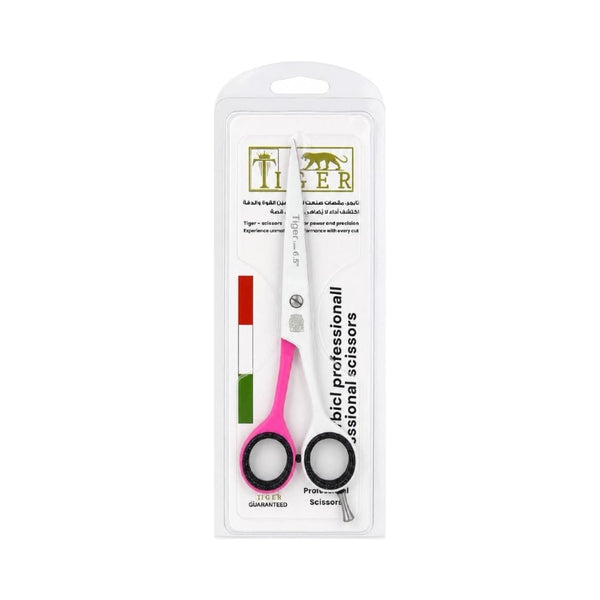 Tiger Laser Professional Steel Hair Scissors, Laser-Sharpened Blades, Finger Rest, White and Pink, 6.50 mm