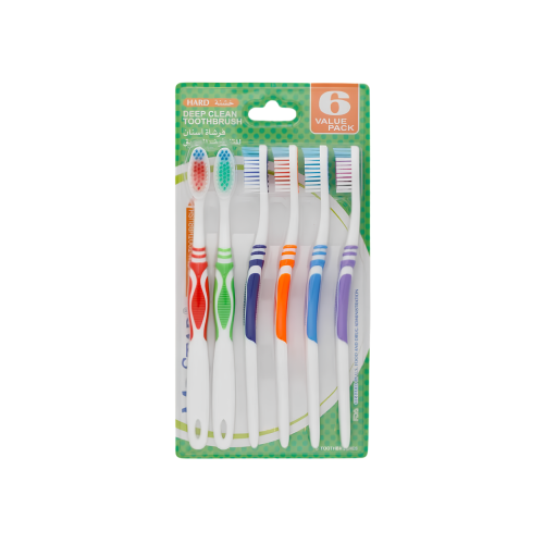 Mr. Star Deep Cleaning Toothbrushes Stiff Bristles Ergonomic Handle 6 Pack