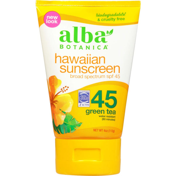 Alba Botanica Hawaiian Green Tea Sunblock Cream SPF 45 Broad Spectrum Water Resistant 118 ml