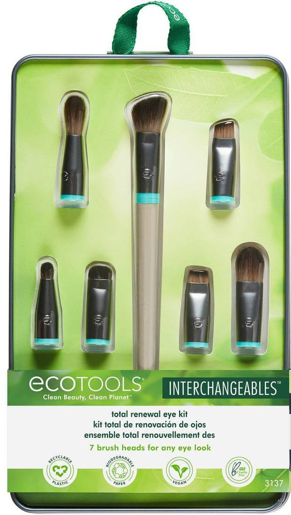 EcoTools Interchangeables Total Renewal Eye Makeup Brush Set, 7 Heads, Bamboo Handle, Vegan
