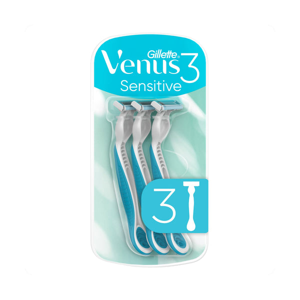 Gillette Venus 3 Sensitive Disposable Razors with Skin Elixir Lubrastrip, 3 Count