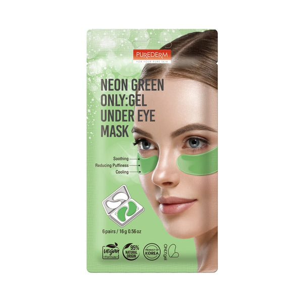 Purederm Neon Green Only:Gel Under Eye Masks Aloe Vera Cica Seaweed 6 Pairs