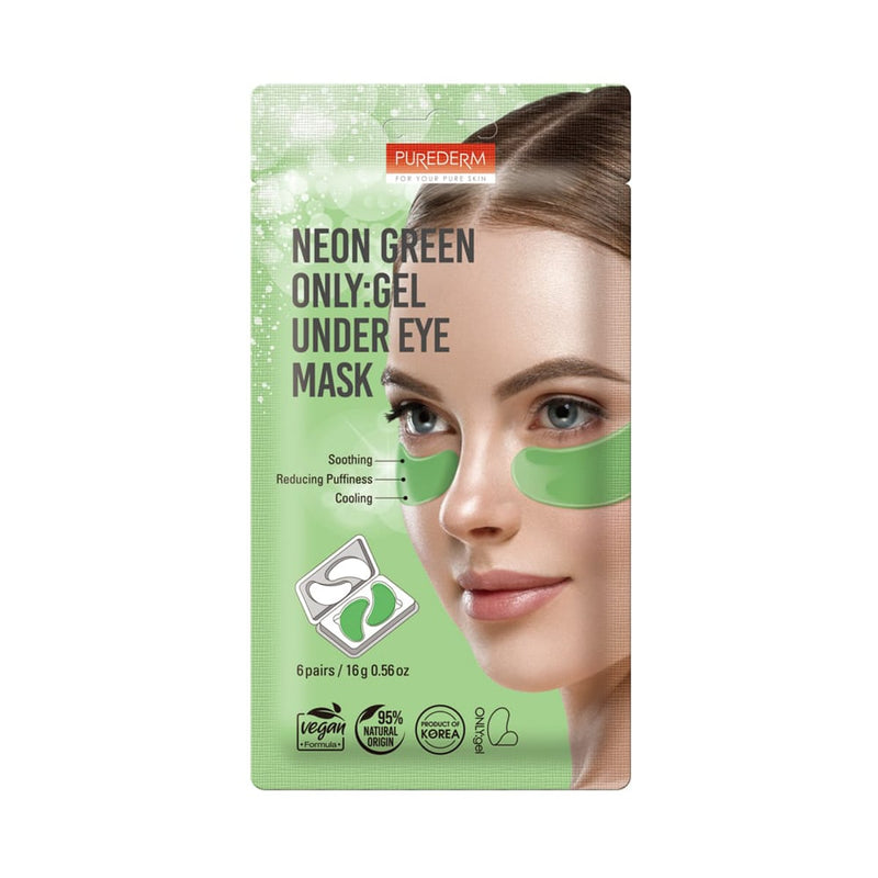 Purederm Neon Green Only:Gel Under Eye Masks Aloe Vera Cica Seaweed 6 Pairs
