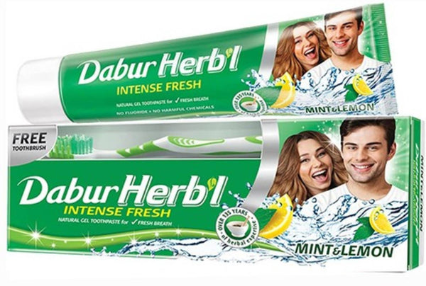 Dabur Herbal Mint and Lemon Toothpaste Gel with Toothbrush Included 150 g