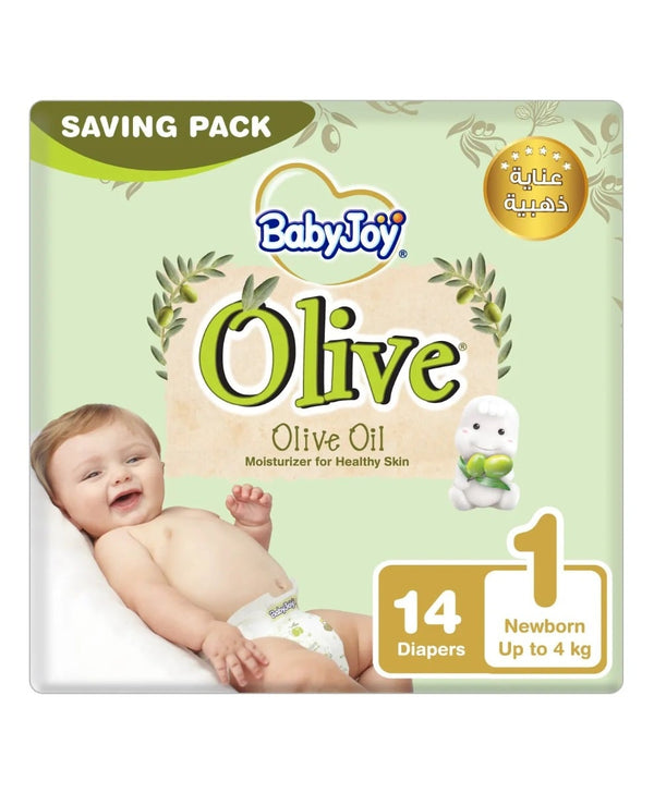 Baby Joy Olive Newborn Diapers Size 1, Absorbent Comfort, 14 Count