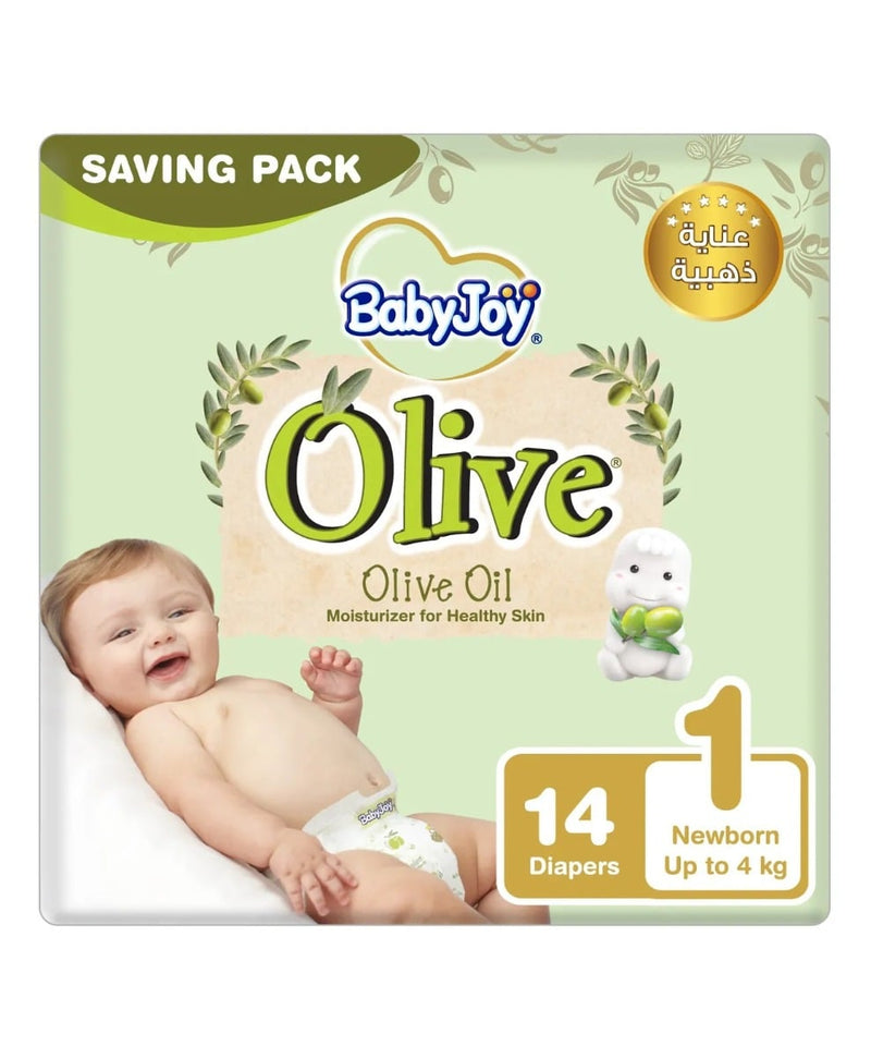 Baby Joy Olive Newborn Diapers Size 1, Absorbent Comfort, 14 Count