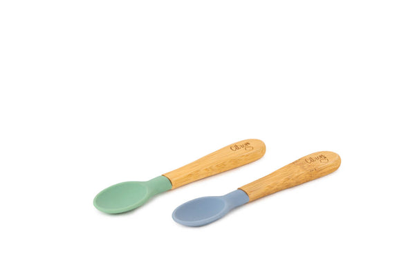 Citron Organic Bamboo Feeding Spoons Set of 2, Green and Dusty Blue, From 4 Months
