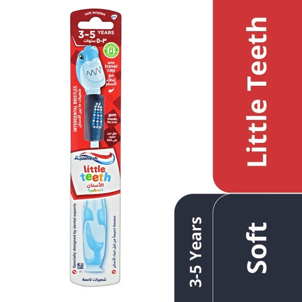 Aquafresh Little Teeth Kids Toothbrush with Soft Bristles, Flexible Neck and Suction Foot