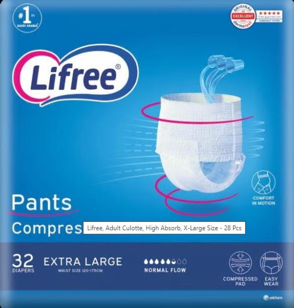 Lifree Adult Diaper Culotte X-Large Pull-On Absorbent Underwear Mega Pack 32 Pieces
