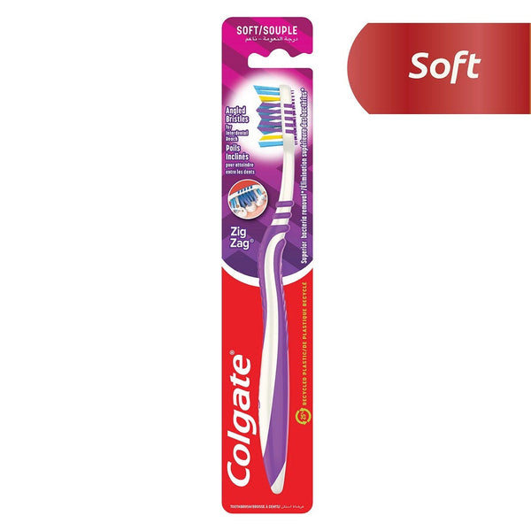 Colgate Zigzag Soft Toothbrush with Tongue Cleaner, V-Shaped Interdental Bristles, 1 Piece