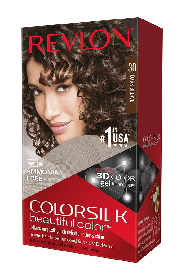 Revlon Colorsilk Permanent Hair Dye Cream, Dark Brown 030, Ammonia-Free