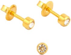 Studex White Crystal Stud Earrings, Gold-Toned 24K Gold-Plated Surgical Stainless Steel, 1 Pair