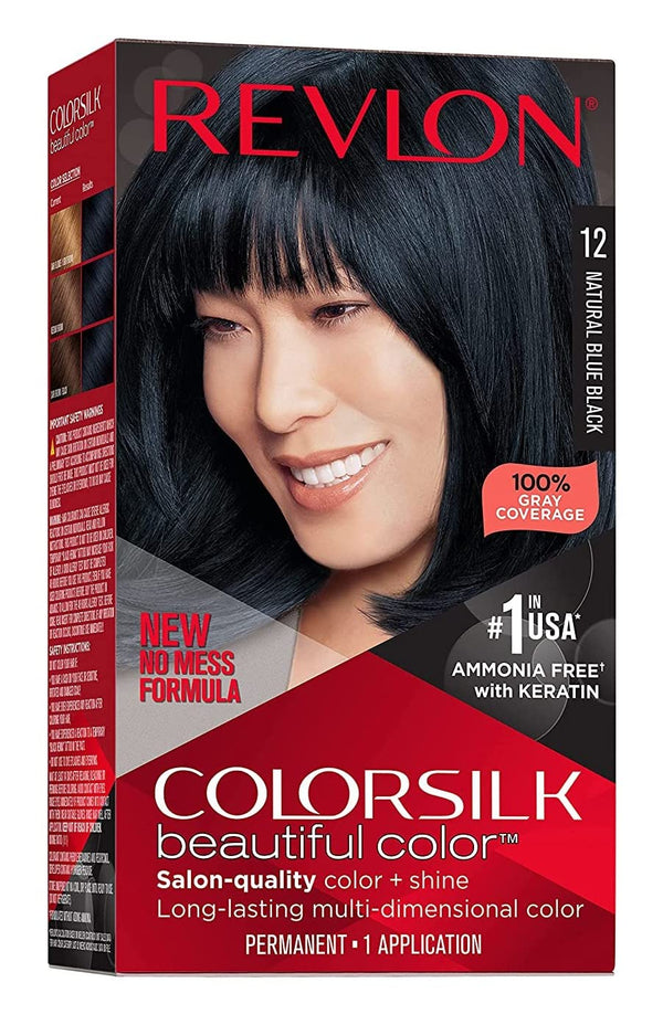 Revlon Colorsilk Permanent Hair Colour Cream, Natural Blue Black 012, 1 Pack