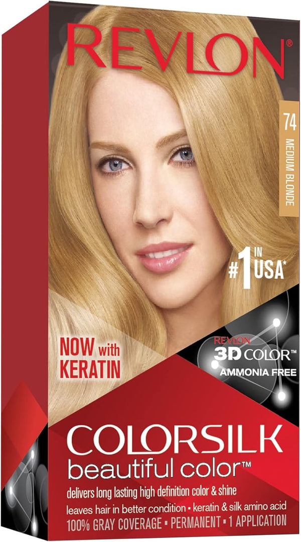 Revlon Colorsilk Medium Blonde 074 Permanent Hair Colour Kit, Ammonia-Free