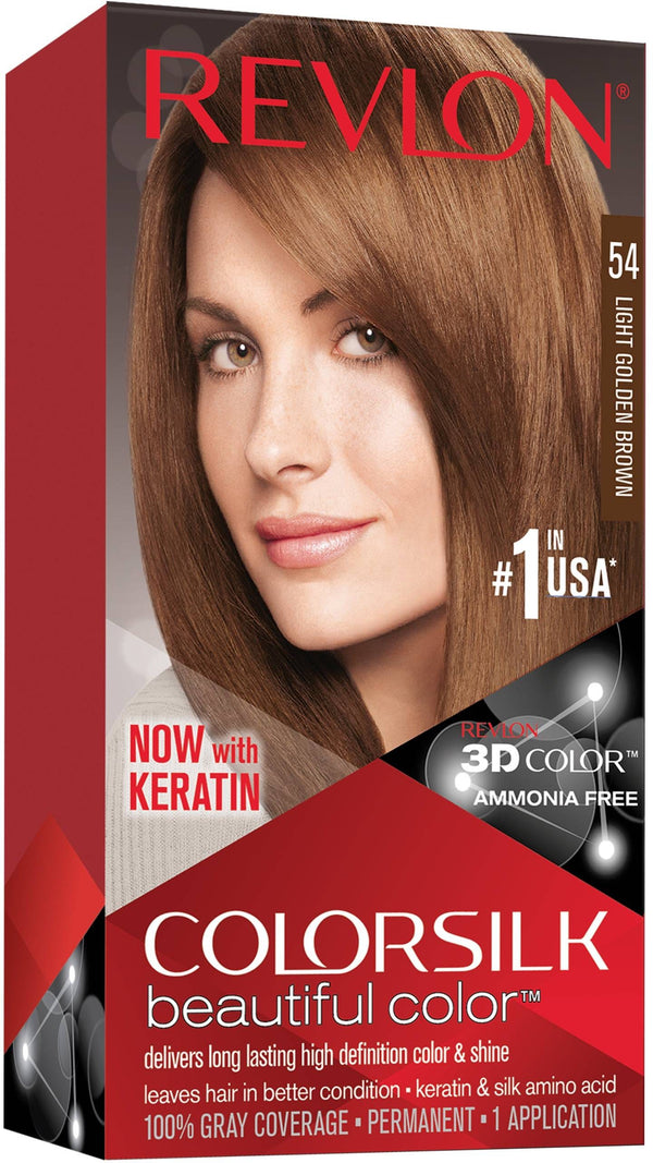 Revlon Colorsilk Permanent Hair Colour Kit, Golden Brown 054, Ammonia-Free Cream