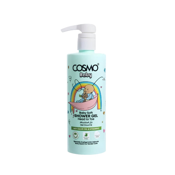 Cosmo Baby Soft Shower Gel Gentle Body and Hair Cleanser Olive Oil Vitamin E 500ml