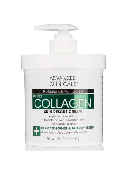 Advanced Clinicals Collagen Body Cream, Fragrance-Free, with Green Tea Aloe Vera and Chamomile
