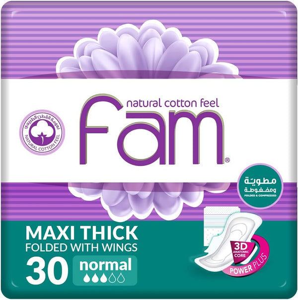 Fam Feminine Pads Normal With Wings Absorbent Menstrual Pads 30 Pieces