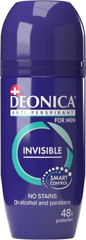 Deonica Invisible for Men Roll-On Deodorant, Aluminum Chlorohydrate, Unscented Variant, 50 ml