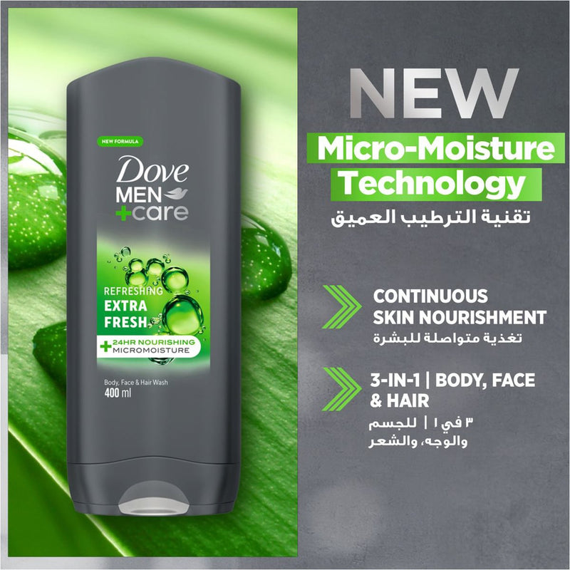 Dove Men+Care Extra Fresh Shower Gel 3-in-1 Micromoisture Face Body Hair