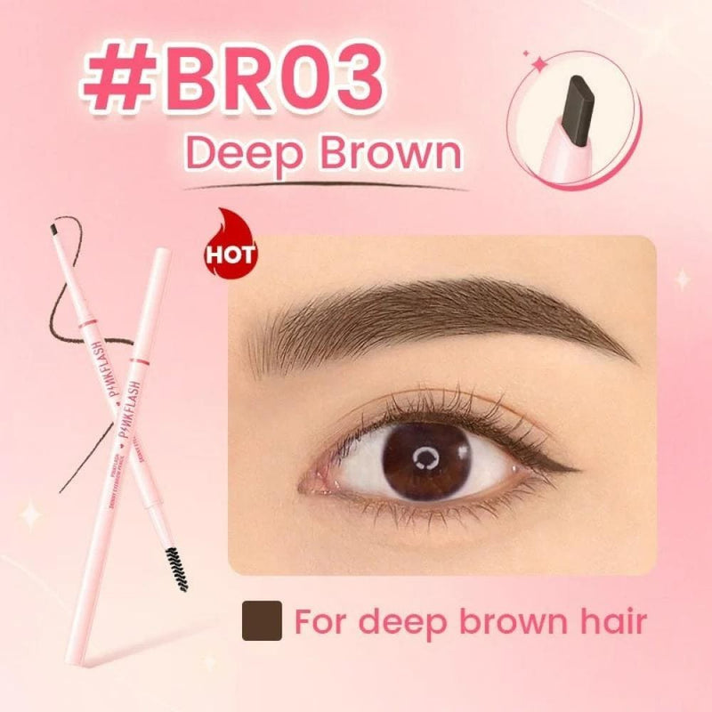 Pink Flash Eyebrow Pencil Angled Tip Built-In Brush BR03 Dark Brown