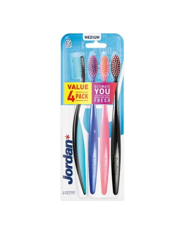 Jordan Ultimate U Medium Soft Toothbrush Set, 4 Pieces, Assorted Colors