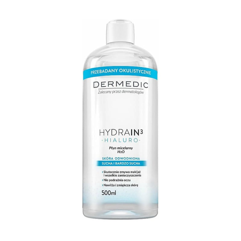 Dermedic Hydrain 3 Micellar Water H2O Hydrating Makeup Remover 500 ml