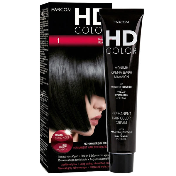 Farcom HD Hair Color Cream Keratin Amino Acids Ebony Black No. 1