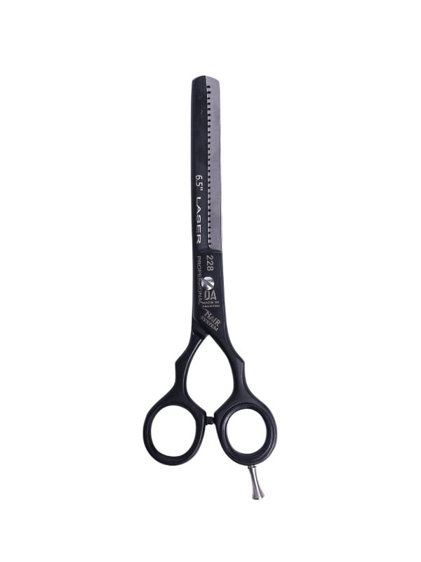 Hair System One-Way Serrated Thinning Scissors, Stainless Steel, Black