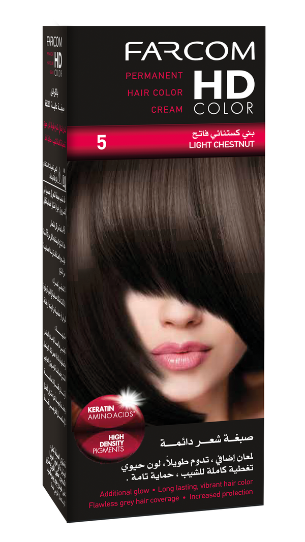 Farcom HD Hair Color Cream Keratin Amino Acids Light Brown 5