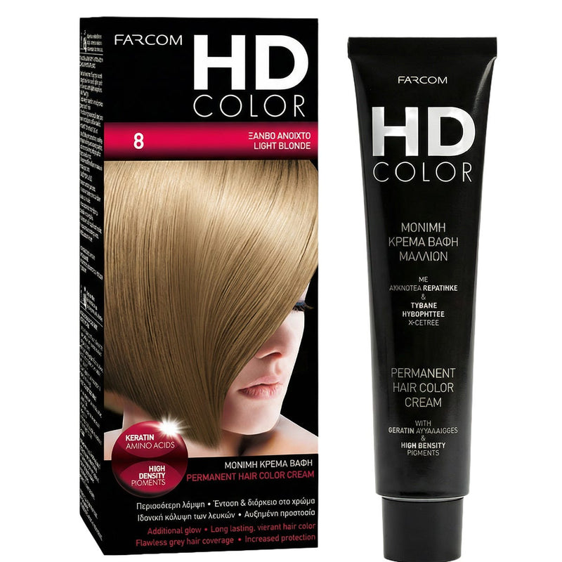 Farcom HD Color Hair Coloring Cream Keratin Amino Acids Light Blonde 8