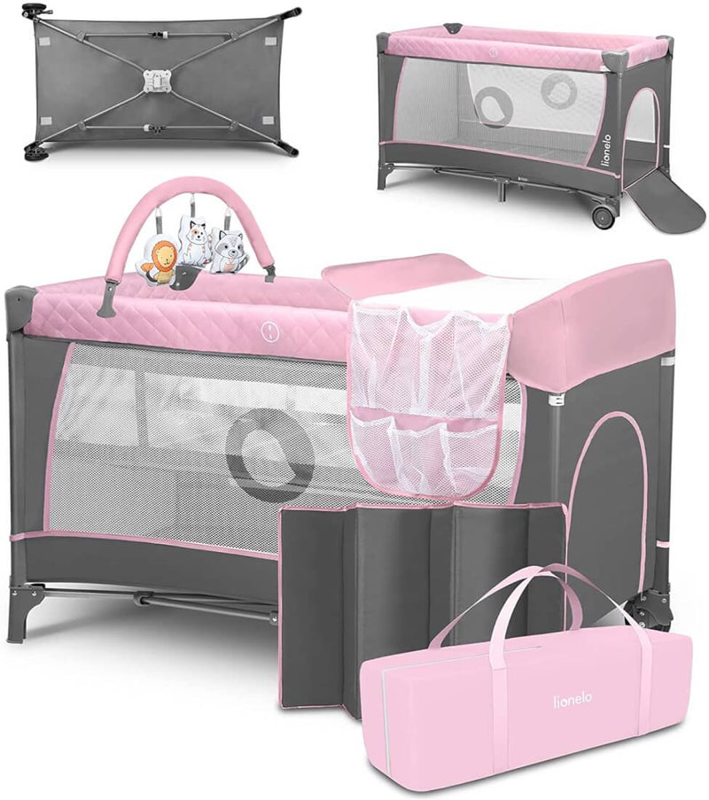 Lionelo Flower 2-in-1 Travel Baby Bed Playpen Flamingo Pink